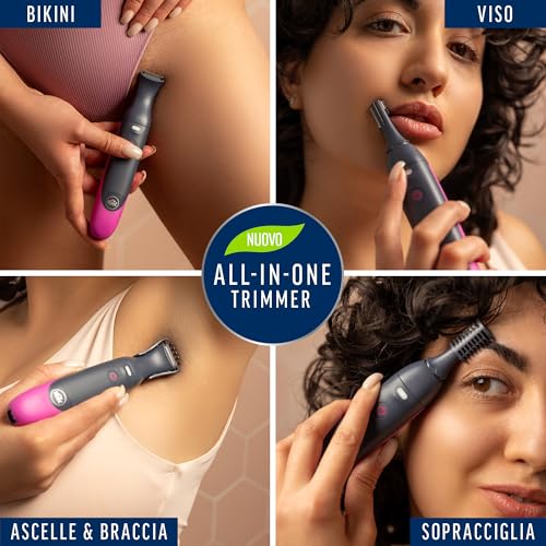 Veet Expert All-In-One Trimmer, Rasoio elettrico donna, Viso e parti intime, Epilatore elettrico donna 100% waterproof, 2 testine e 3 pettini guida, Rasatura ad alta precisione, Cordless - Immagine 1
