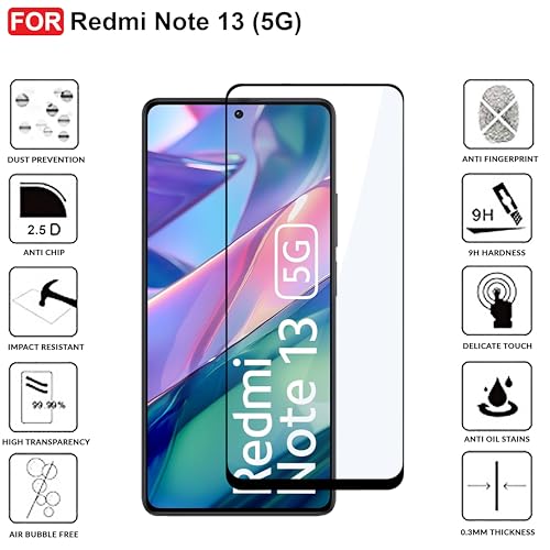 Image of CEDO Tempered Glass for Redmi Note 13 (5G) | Screen Protector Full HD Quality Tempered Glass Anti-Scratch Edge to Edge Coverage with Easy Installation Kit (Black)