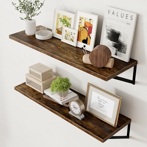 Axeman 12 Inch Deep Floating Shelves for Wall - 36 Inch Wide x 12 Inch Deep Wall Shelves Set of 2 - Rustic Wood Floating Shelves for Living Room