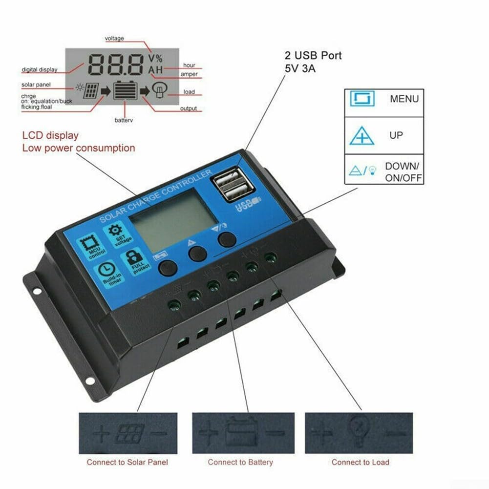 Zoegneer 10–60 A MPPT Solarmodul-Regler, Laderegler, Autofokus-Tracking, 12 V/24 V (60 A)