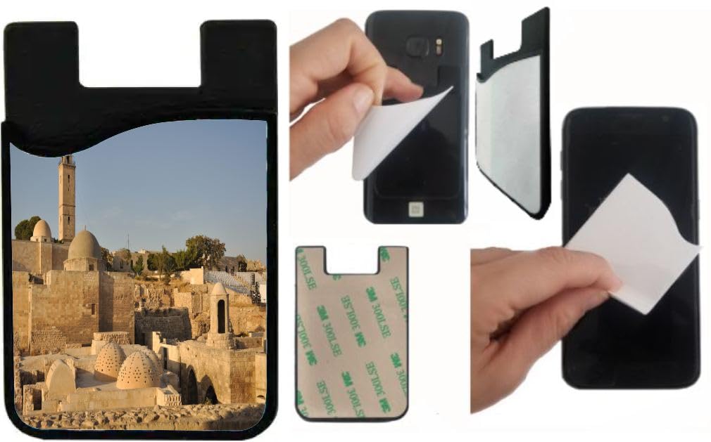 Island Gifting Neoprene Stick-on ID Card Holder for iPhone/Galaxy/Google Android Cases Featuring Image of The Citadel of Aleppo Syria, cell-sleeve-mas-829