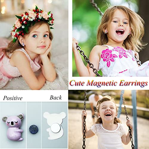 Spiritlele 12 Pairs Bear Cartoon Magnetic Earrings Set Resin Clip On Non Piercing Fake Stud Earrings For Girls Women #TOP2