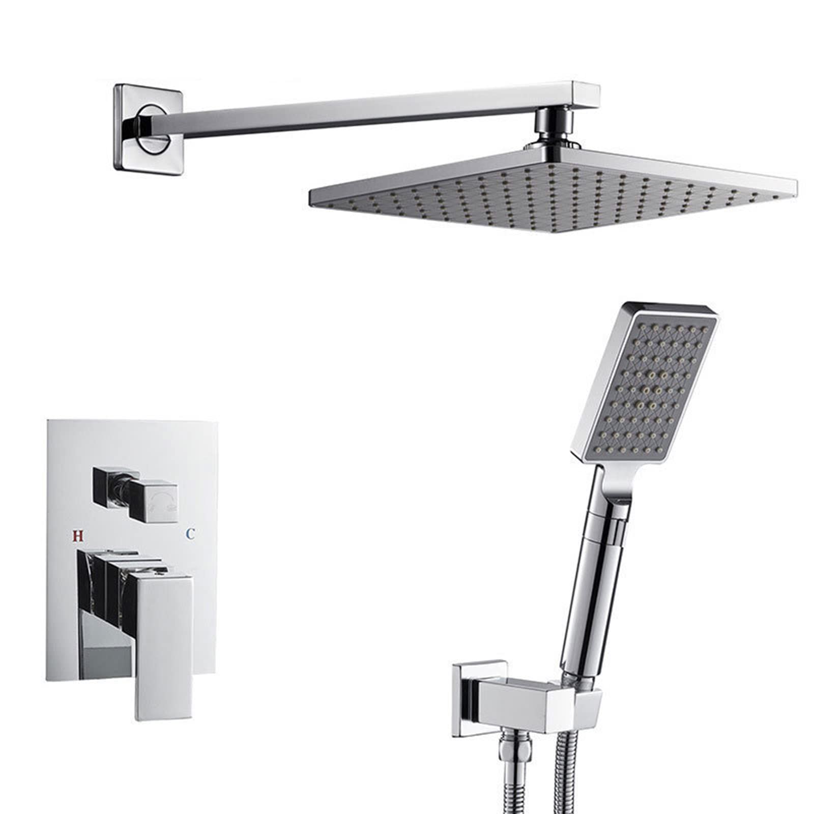Ensemble de douche encastré pour optimiser l'espace avec mitigeur et pommeau carré