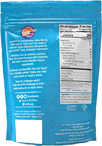 Zollipops Clean Teeth Lollipops, Anti Cavity, Sugar Free Candy With Xylitol For A Healthy Smile Great For Kids, Diabetics And Keto Diet, Natural Fruit Variety, 5.2Oz #TOP1