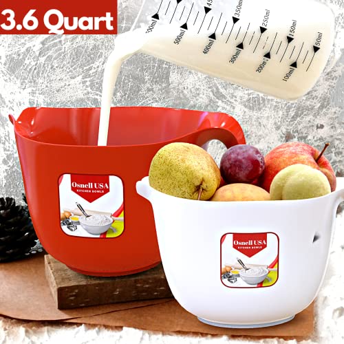 Osnell Usa Mixing Bowls With Pour Spout, Set Of 2 | Plastic Bowls Ideal For Mixing Up Cakes, Salad Bowls, Microwave And Dishwasher Safe, Large Size | 3.6 Quart | Baking Supplies #TOP1
