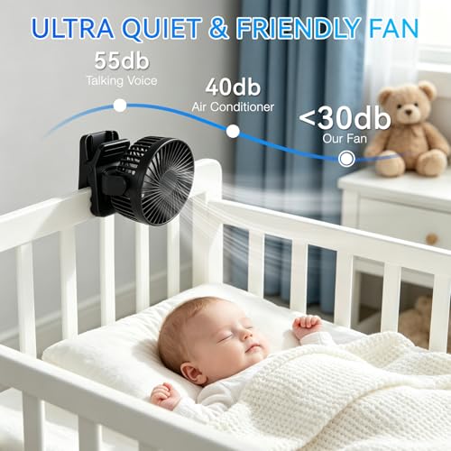 DAJASD Mini wentylator USB, obracany o 360°, 3 prędkości, 12000 mAh, przenośny wentylator z klipsem, ładowanie przez USB, ze światłami LED, wentylator kempingowy do namiotu, samochodu kempingowego