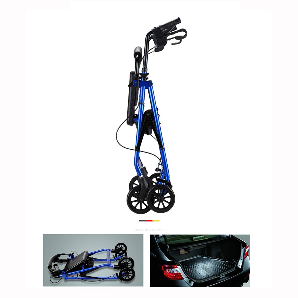 Marco para caminar plegable de aluminio, ayuda para la movilidad, andador, andador, carrito de la compra con asiento y freno de mano, para ancianos (rojo) (color: azul) estrella de luz