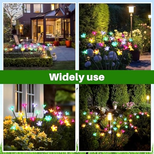 4 Pcs Solar Firefly Lights for Garden Swaying Lights Decoration Outdoor Garden Fairy Light for Yard Pathway Patio Lawn Waterproof Firefly Stake for Outside Holiday Decor(Flower)