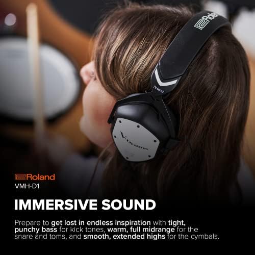 Roland VMH-D1 V-Drums kulaklık | Roland & V-Moda tarafından V davullar ve tüm e-davul kitleri için geliştirilmiştir | Sürekli ses | Gelişmiş konfor | bükülmeden çalmak için uzun kablo - Görsel 4