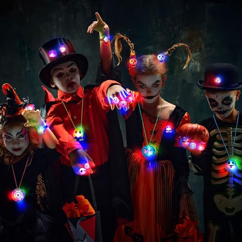 Image of 118 PCS Halloween Party Favors Bulk, 80 Rings, 14 Brooches, 12 Necklaces, 12 Bracelets,Halloween Toys for Kids, Glow in the Dark Toys, Bulk Halloween Goodie Bag Fillers, Halloween Party Supplies