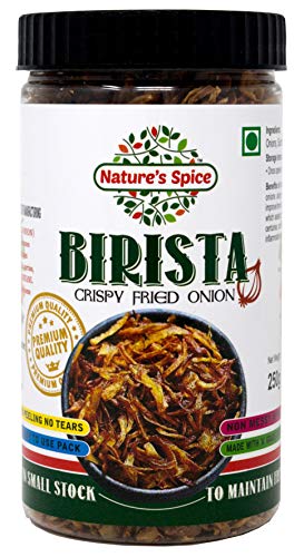 Image of Nature's Spice Birista Fresh Crispy Fried Onion - Pack of 4 (250g Each) Golden Pyaz Used for Biryani, Noodles, Gravies & Indian Curries | Healthy & Tasty Snack | Good Source of Dietary Fiber