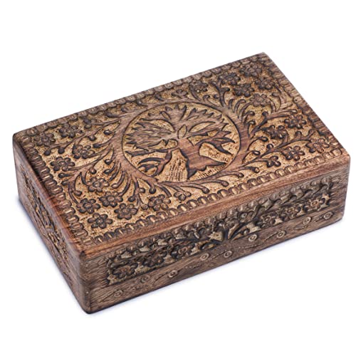 Ajuny Joyero Decorativo de Madera Tallada a mano Diseño de Tallas de árbol de la Vida Organizador...