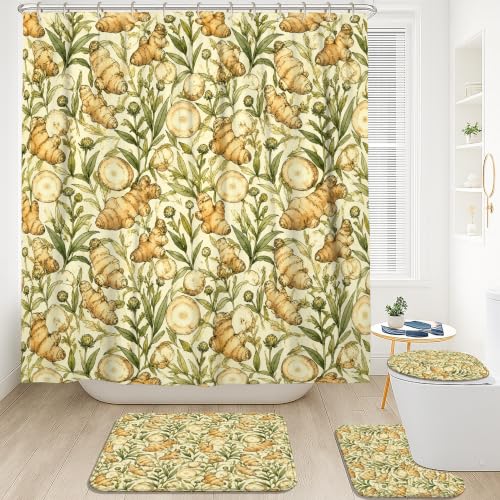 Rideau de douche en polyester imperméable beige 183x183 avec tapis de bain à motif