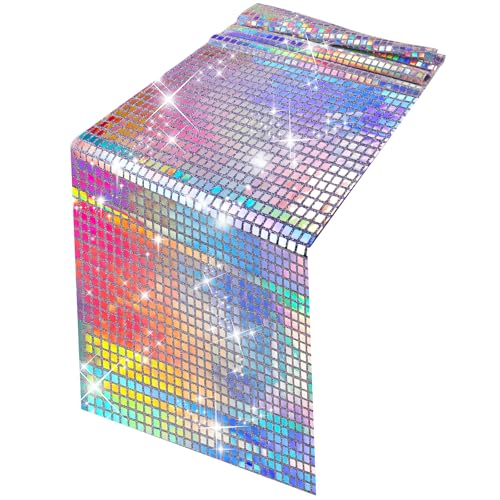 TranRantic Chemin de Table Disco, 275 X 30 cm Chemin de Table Argenté Paillettes pour 70 'S 80' S Disco Party, Argent Brillant Déco pour Anniversaire,...