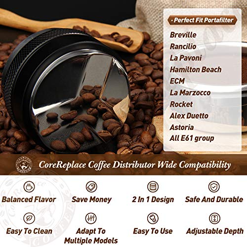 58Mm Coffee Distributor And Tamper, Corereplace Dual Head Coffee Leveler Fits For 58Mm Portafilter, Professional Adjustable Depth Espresso Hand Tamper #TOP5