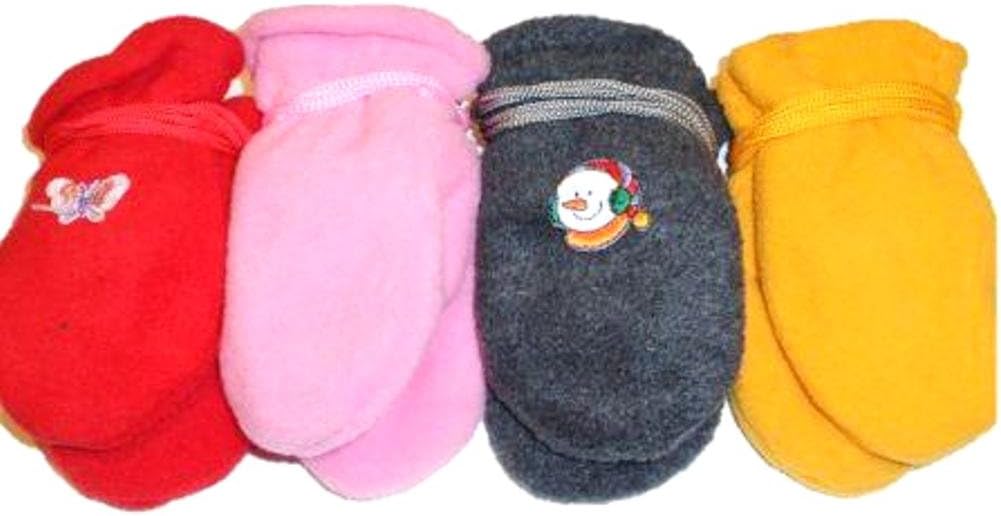 Set of Four Pairs Mongolian Very Warm Fleece Mittens for Ages 3-12 Months
