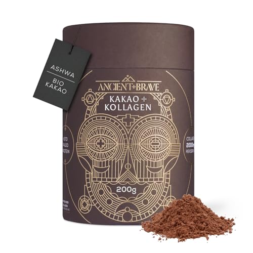 Ancient + Brave | Kakao + Kollagen 250 g | Rohkakao & Grasgefüttertes Kollagen | Bio-Kakao | Ashwagandha | Keto