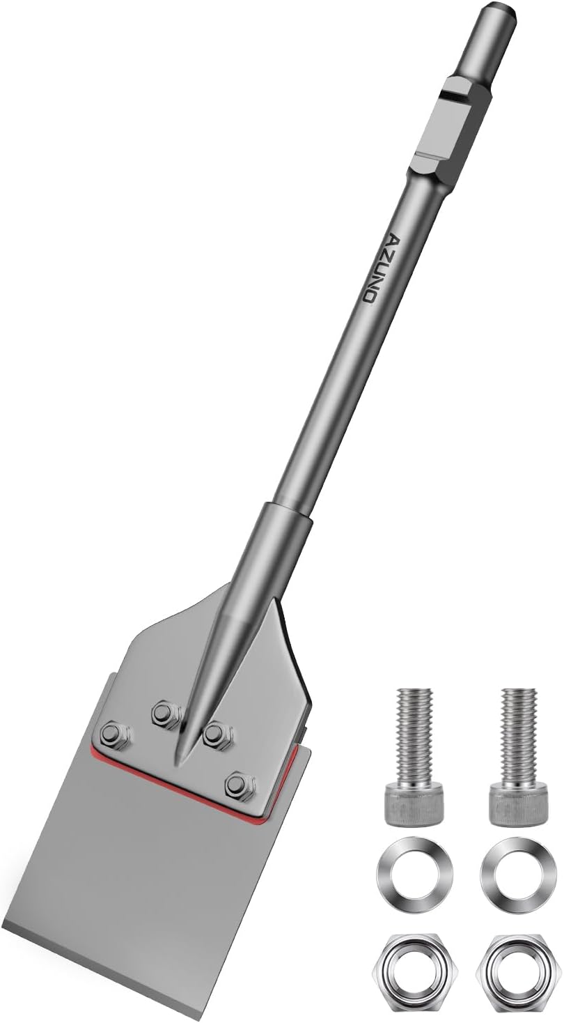 AZUNO HEX Shank Floor Scraper Chisel Bits, 6 x 25'' Heavy Duty Thinset Removal Tool for 1-3/16"(30mm) Demolition Hammer&65A Jack Hammer, for Removing Thinset, VCT Tile, Carpet, Wood Flooring
