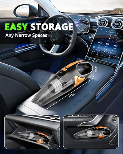 Image of Handheld Vacuum Cordless, Rechargeable Car Vacuum Cleaner with Multiple Attachments, Portable Hand Held Vacuum Suction Power, Mini Vacuum for Car, Home, Pet Hair, Office, Desk, Keyboards Black Orange
