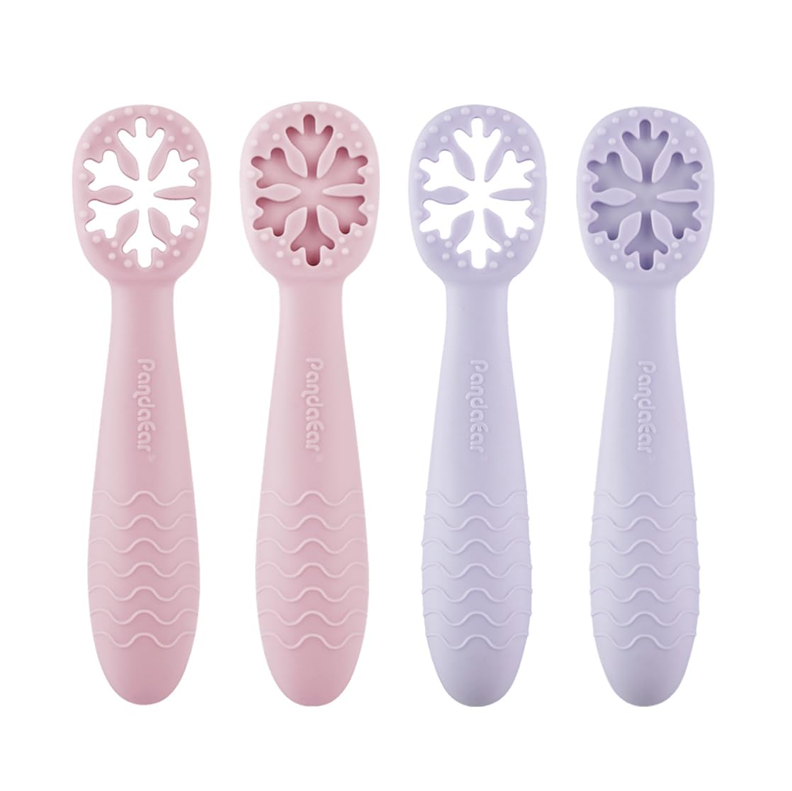 PandaEar 4er Set Lernlöffel für Baby, Starter Breilöffel Fütterlöffel Babylöffel Silikon Esslernlöffel Weich Flexibel Kinder Besteck BPA-frei für Säugling Kind Kleinkind ab 4 Monaten (Rosa Lila)