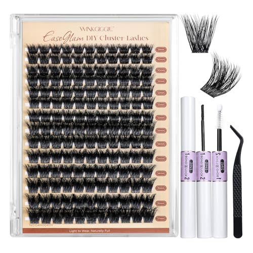 Image of Eyelash Clusters Kit, D Curl Lashes 10-16mm 154pcs | Bond and Seal Included, Tweezers Included, Fluffy Lash Clusters, Wispy DIY Lash Extension