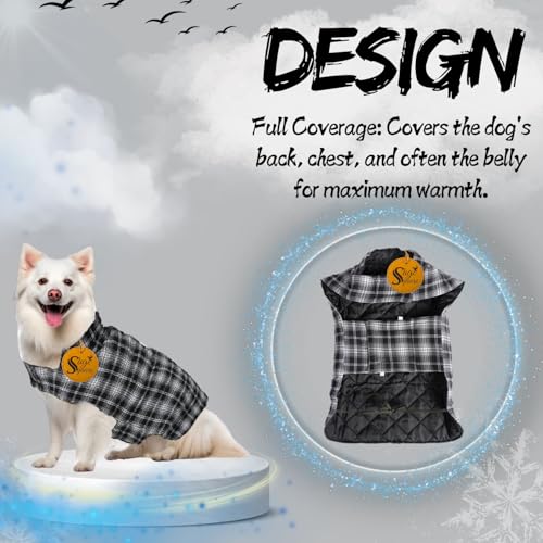 Image of Sage Square Winter Coloured Dog Coat - All-Weather Protection, Windproof, Waterproof Cozy Fleece Lining, Adjustable Straps, Durable Construction, Stylish, Comfortable, Jacket (Black & White, Large)