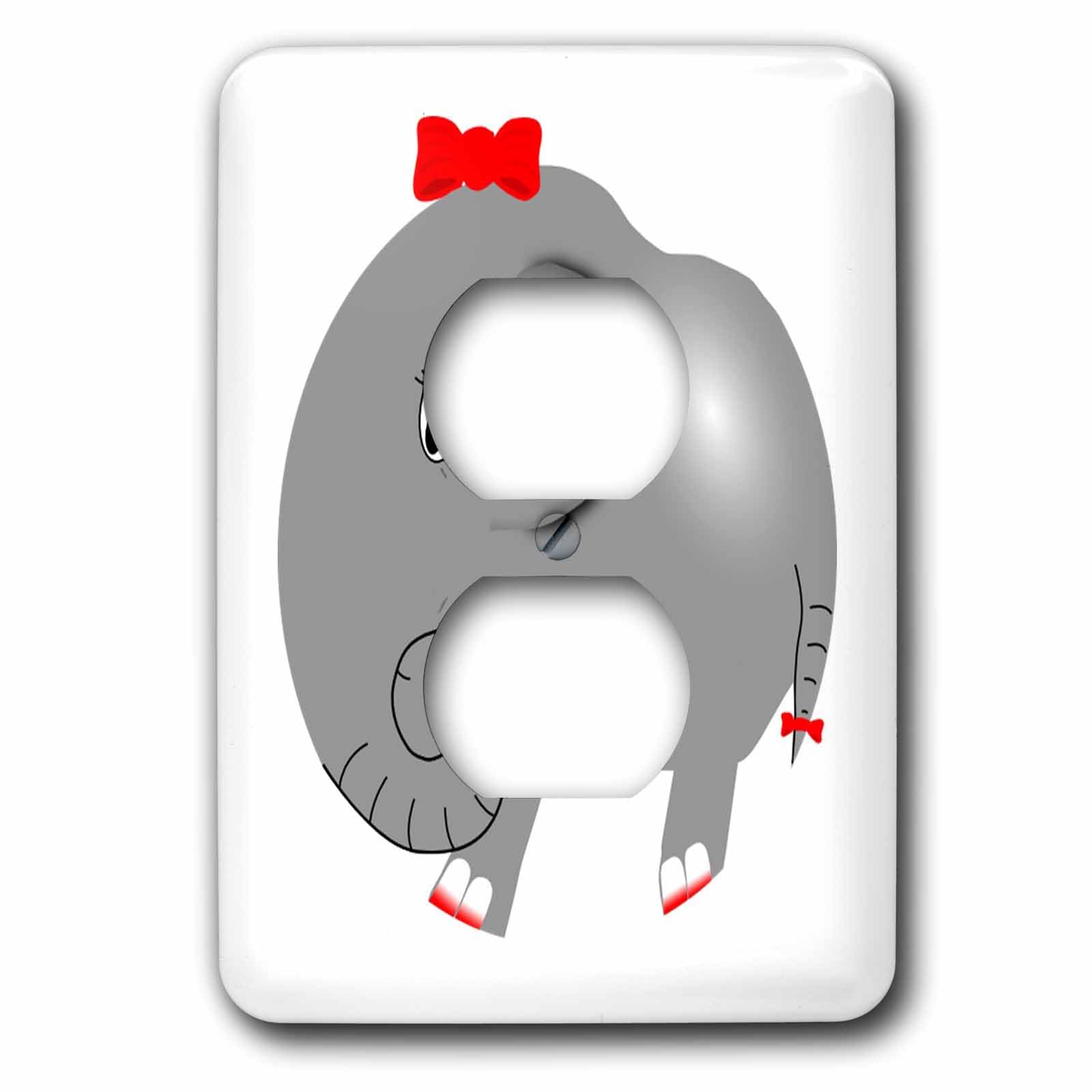 Petit éléphant gris avec nœud rouge sur double cache-prise pour décorer la chambre de bébé