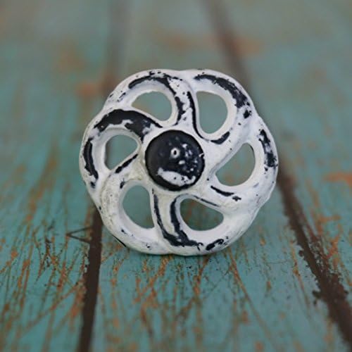 Set of 4 Wheel Shaped Metal Cabinet Knob in Distressed White