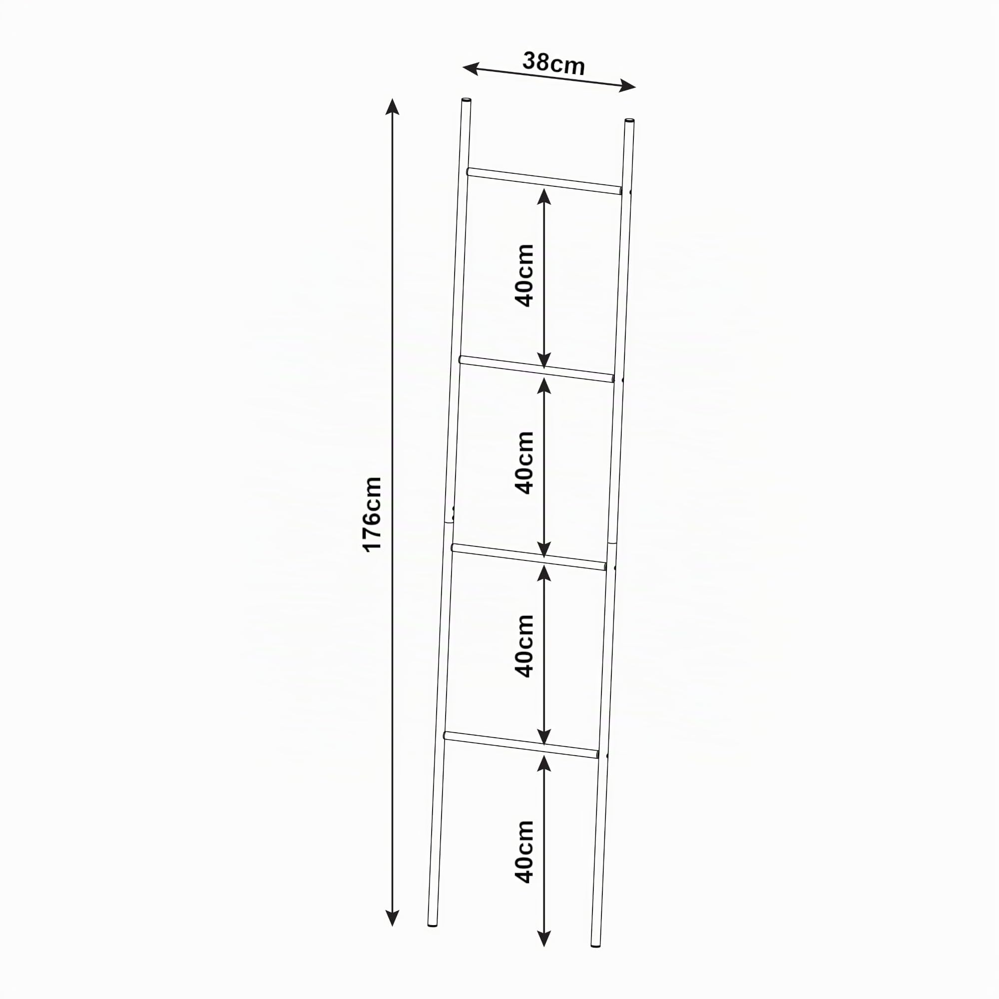 [en.casa] Estantería de 4 Niveles para Colgar Toallas Paños de Cocina Escalera Toallero con 4 Peldaños Accesorios Baño de Acero 176x38x2 cm - Negro