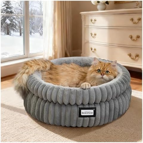 BALANCE Cat Bed Kitten Bed, Washable Round Cat Beds for Indoor Ca...