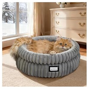 BALANCE Cat Bed Kitten Bed, Washable Round Cat Beds for Indoor Cats, Super Soft Plush Faux Fur Pet Bed for Puppy and Kitten with Anti-Slip Bottom