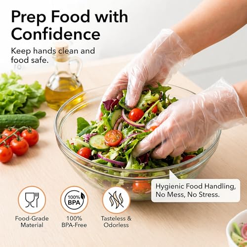 Image of ForPro Disposable Poly Plastic Gloves, Food-Grade, BPA /Latex /Powder-Free, Lightweight, One Size, Ideal For Cooking
