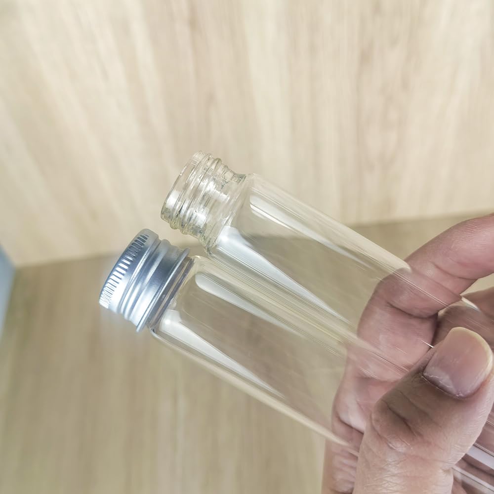 6 Pièces 90ml de Fiole en Verre Transparente de avec Couvercle en Aluminium, Tube a Essai Verre, Etc, Approprié à La Décoration de Laboratoires Scientifiques (6,90ml)