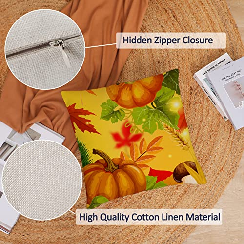 Set Of 4 Fall Pillow Covers 18X18 Inch Fall Thanksgiving Pumpkins Throw Pillows Covers Autumn Leaves Decorative Cushion Covers Outdoor Sofa Couch Pillow Cases Fall Halloween Decorations (18 By 18) #TOP2