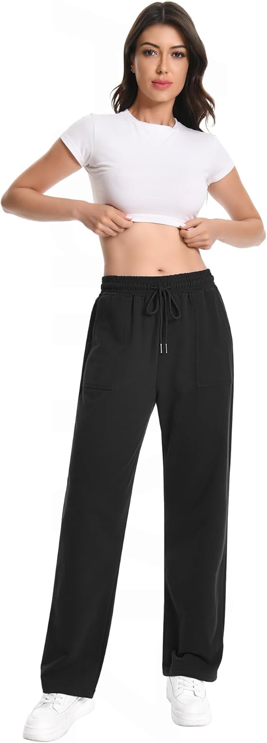 Auriviz Widen Waistband Sweat Pants for Women Exposed Pockets Lounge Sweatpants Straight Leg Pants 29’’ Inseam - Image 6