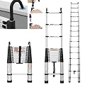 Telescoping Ladder, Aluminum Folding Ladder with 2 Detachable Hooks, Lightweight Portable Extension Ladder EN131 Sturdy Ladder with Non-Slip Feet,Attic Ladder for Home 330lbs Max Capacity 16.4FT 5M