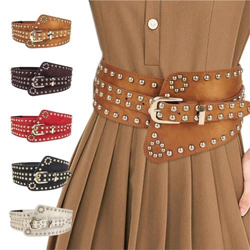 Pin Buckle Waist Belt for Women Ladies Underbust Corset Fashion Female Stretch Waist Strap with Rivet for Prom Party, Brown2
