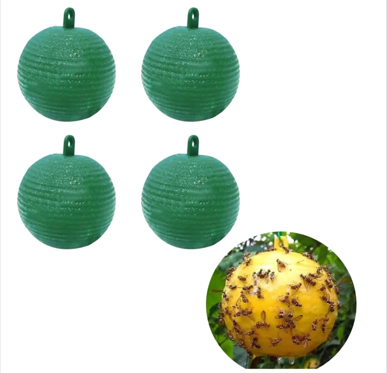 Suspended Fly Trap Ball Outdoor Fly Repellent Sticky Trap for Fruit Fly Pumpkin Shaped Fly Catcher Anti Mosquitoes Product for Flower Pots Balconies Yards Orchards (Green*4)