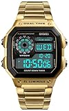 FANMIS Men's Luxury Digital Quartz Waterproof Wrist Watches Dual Time Countdown Alarm Stopwatch Backlight Multi-Function Watch (Gold)