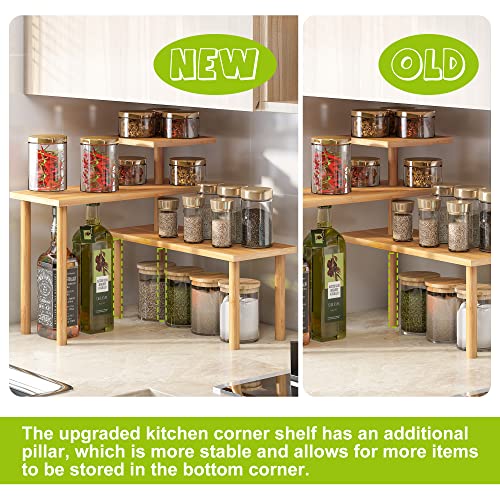 Bmosu Kitchen Corner Shelf Countertop Organizer Adjustable Spice Rack Corner Display Rack Shelf Cabinet Corner Rack 3 Tier Storage Organization Bamboo For Kitchen Bathroom Office Counter Shelves #TOP1