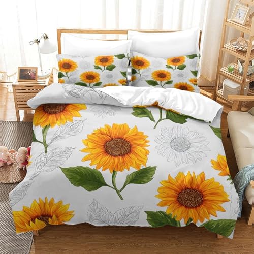 Housse de couette tournesol 140x200 adulte imprimé 3D douce - 3