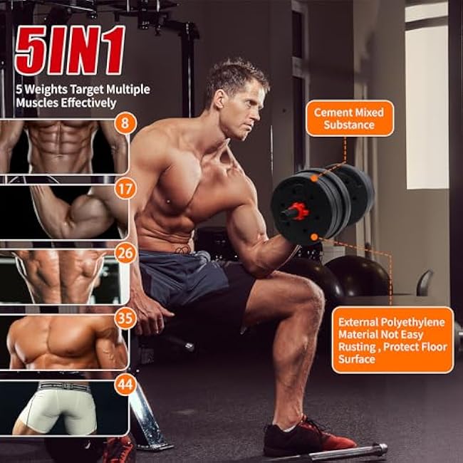 Adjustable Weights Dumbbells Set, 40lbs Free Weights with Connector, Convertible Dumbbell Barbell Push-up Stand Set, 3 in 1 Home Gym Fitness Weight Set for Men and Women