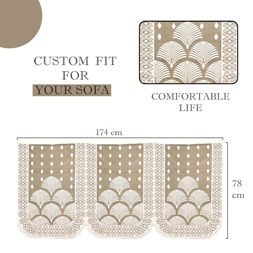 Image of Kuber Industries (Set of 6) Stylish & Durable Cotton Sofa Covers 3 Seater | Washable Sofa Protector /Mat | Suitable Slipcover for Living Room & Office | Rainbow Design - Cream