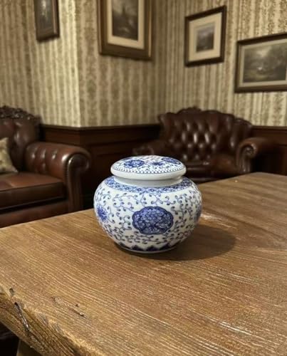 Elegant Blue and White Ceramic Ginger Jar with Floral Lotus Design – 5.12" x 4.13" Decorative Storage Container for Tea and Spices - Image 7