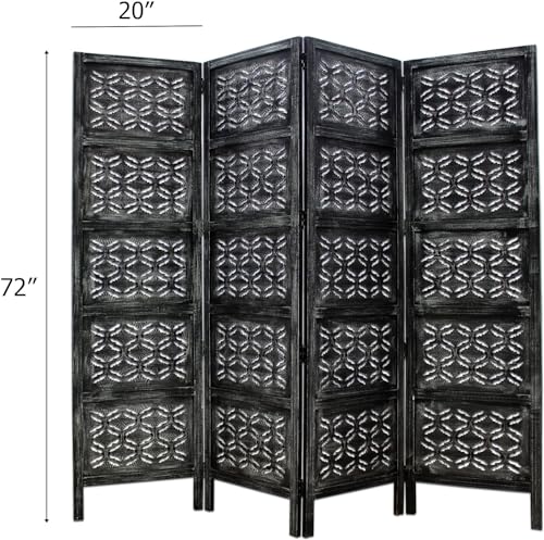 Image of Classic Wood and Craft Wooden Room Divider Partition for Living Room, Privacy Partition, Partition Wall, Divider for Makeup Studio /Office (4 Panels - Fish Design)