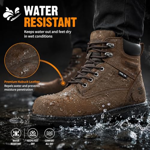 TINLIMHOM Comfort Work Boots for Men Soft Toe Boots Waterproof Slip-Resistant Shoes with High Arch Support & Cushion PU Insole for Warehouse, Factory Workers (DK Brown, Adult, Men, 13, Numeric, US Footwear Size System, Medium) - image 7