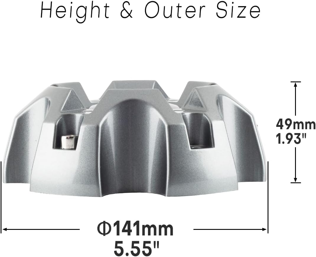 5.55in Wheel Center caps for Ballistic Incubus Wheels Center Hubcaps 4 Pack Grey Center Cover Replacement, 6 lugs
