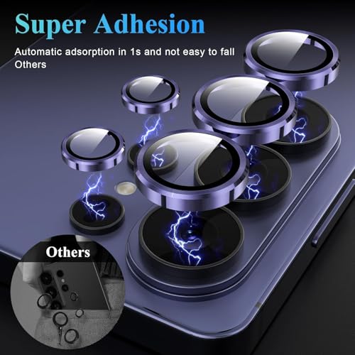 Image of Galaxy S26 Ultra Camera Protector, 9H Tempered Glass Lens Screen Protector with Metal Ring Decoration, Strong Adhesive Camera Lens Cover for Samsung Galaxy S26 Ultra-PURPLE
