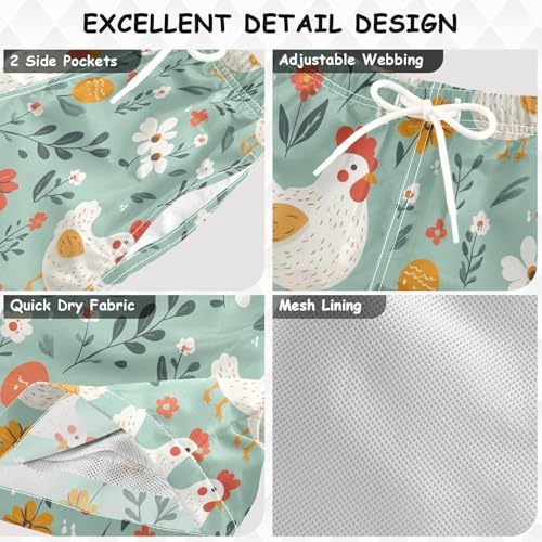 Pigsaly Boys Swim Trunks Chickens Eggs Flowers Farm Animal Green Boys Board Shorts Swimsuit Swimwear Summer Bathing Suit XS3