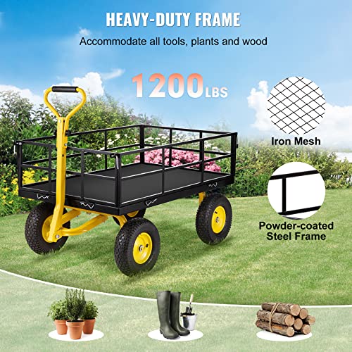 Vevor Steel Garden Cart, Heavy Duty 1200 Lbs Capacity, With Removable Mesh Sides To Convert Into Flatbed, Utility Metal Wagon With 2-In-1 Handle And 13 In Tires, Perfect For Garden, Farm, Yard #TOP2